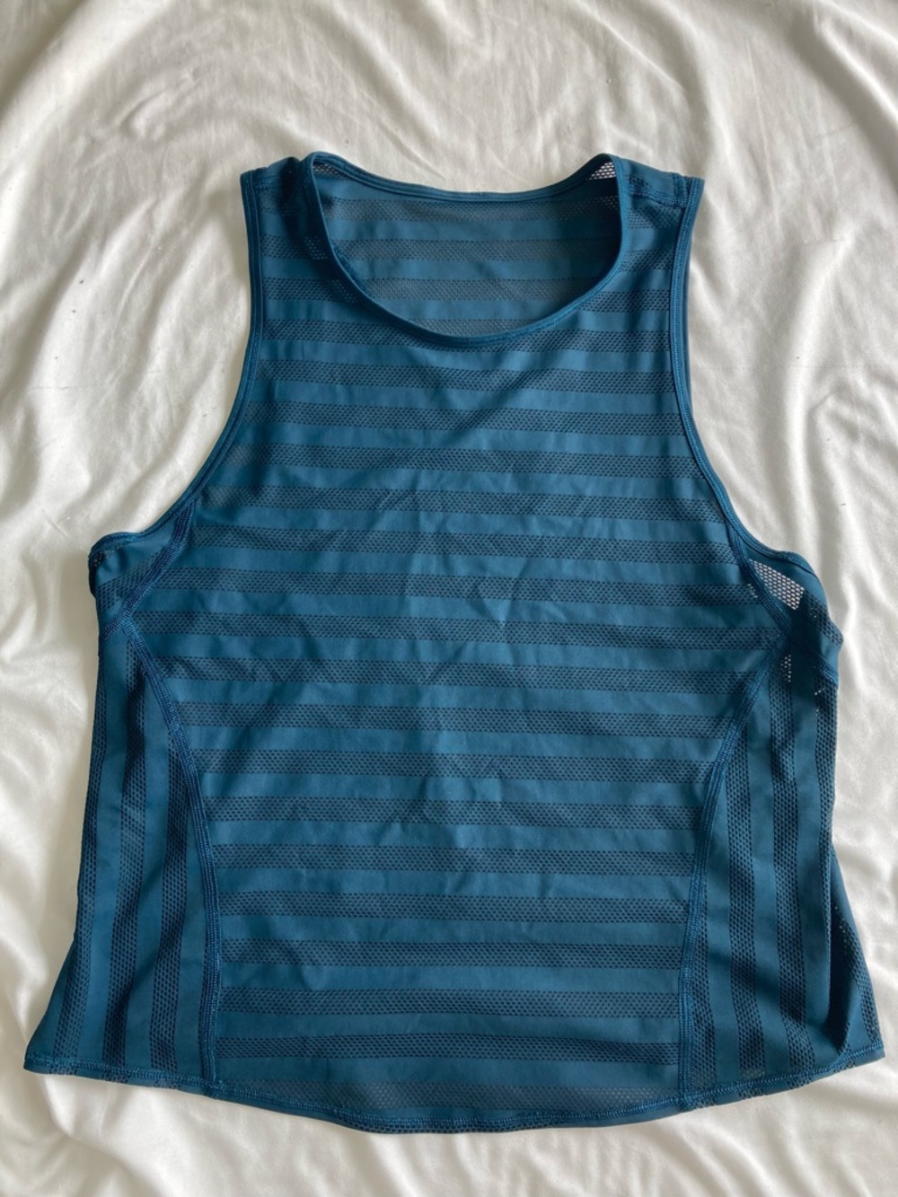 lululemon off and running mesh striped tank teal size 4